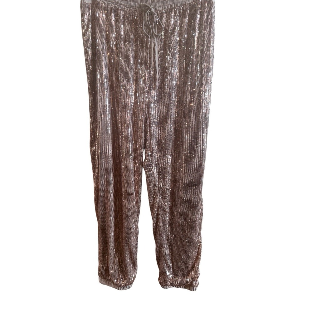 Aqua Rose Gold Sequin Women's Jogger Lounge Pants Size Large Party Casual